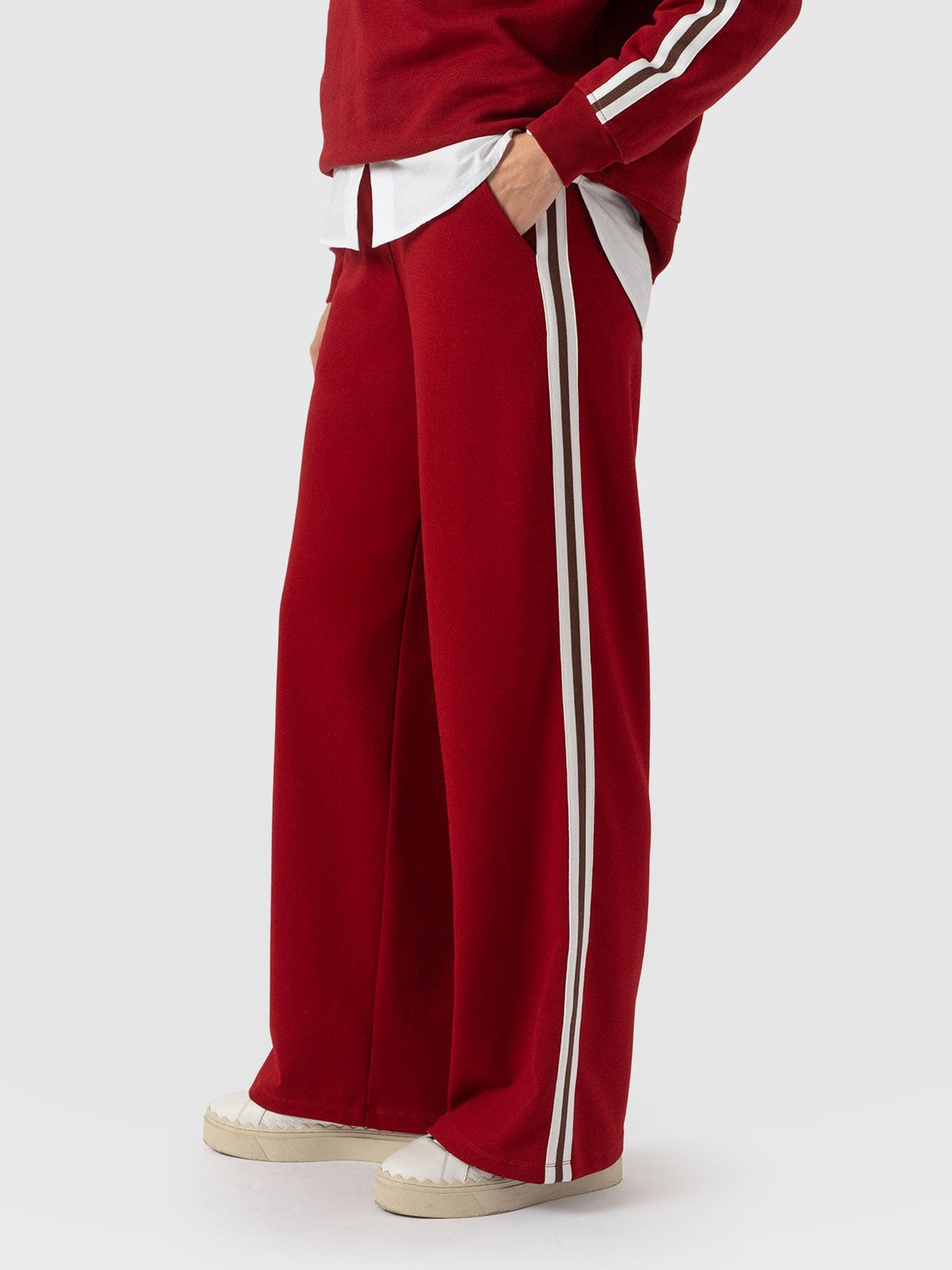 Hoxton Wide Leg Pant - Red - Brown Stripe