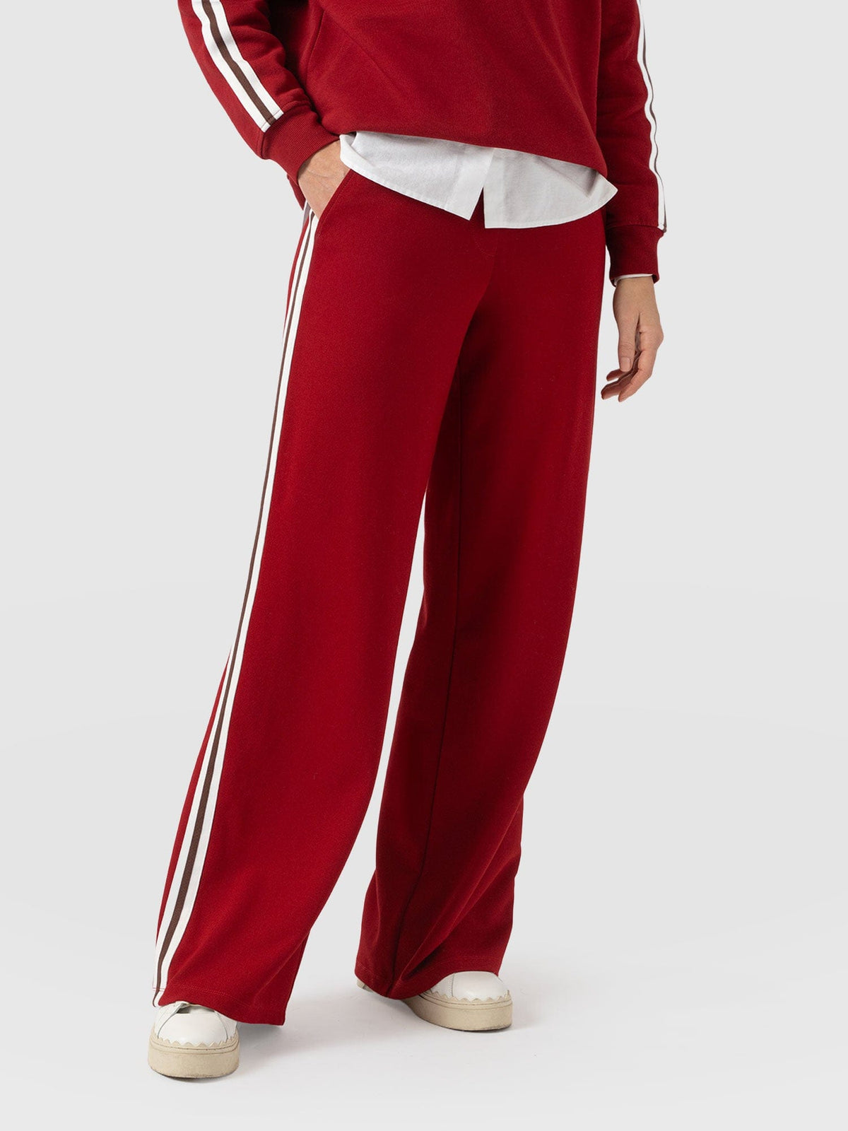 Hoxton Wide Leg Pant - Red - Brown Stripe