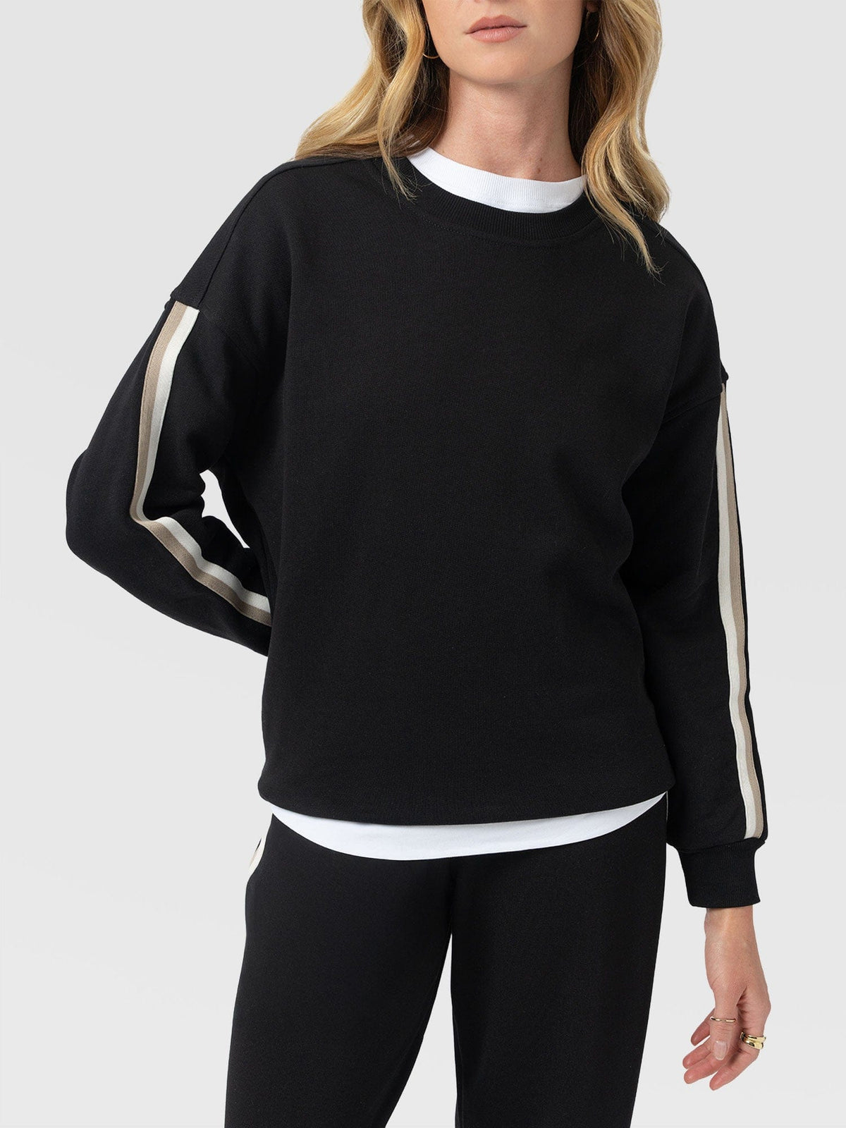 Hoxton Sweatshirt - Black - Cream/Beige Stripe