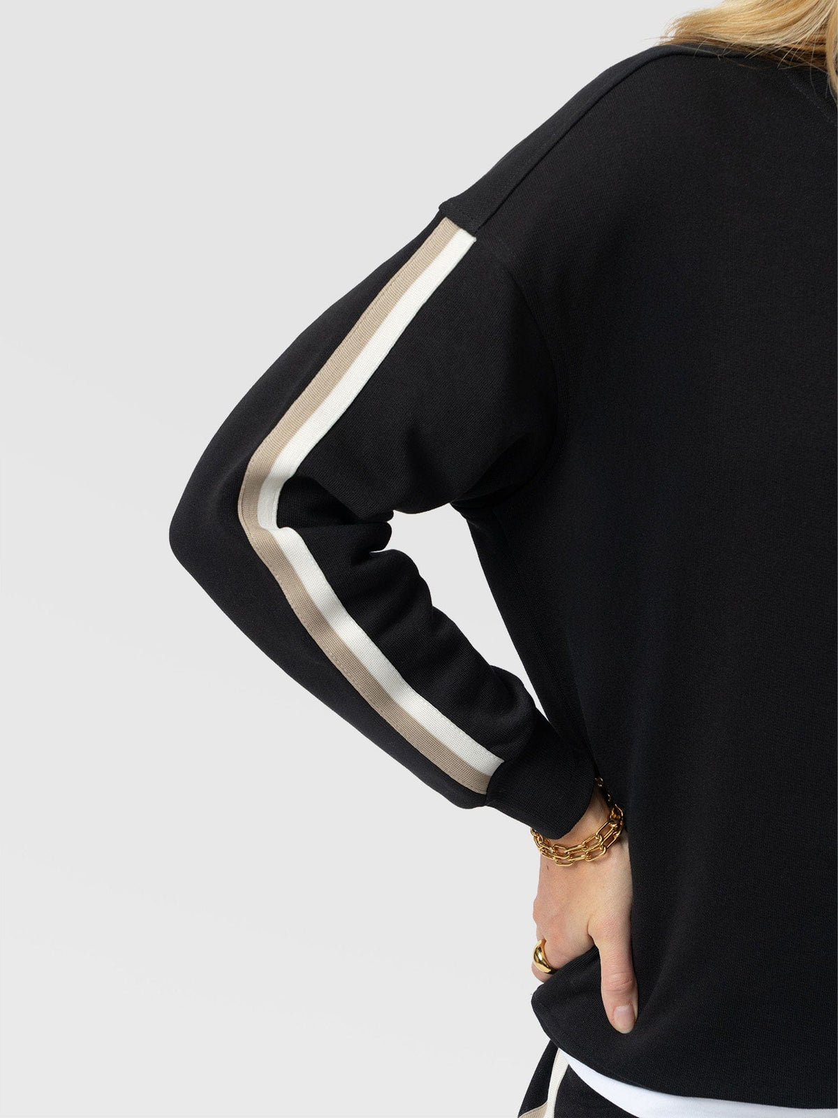 Hoxton Sweatshirt - Black - Cream/Beige Stripe