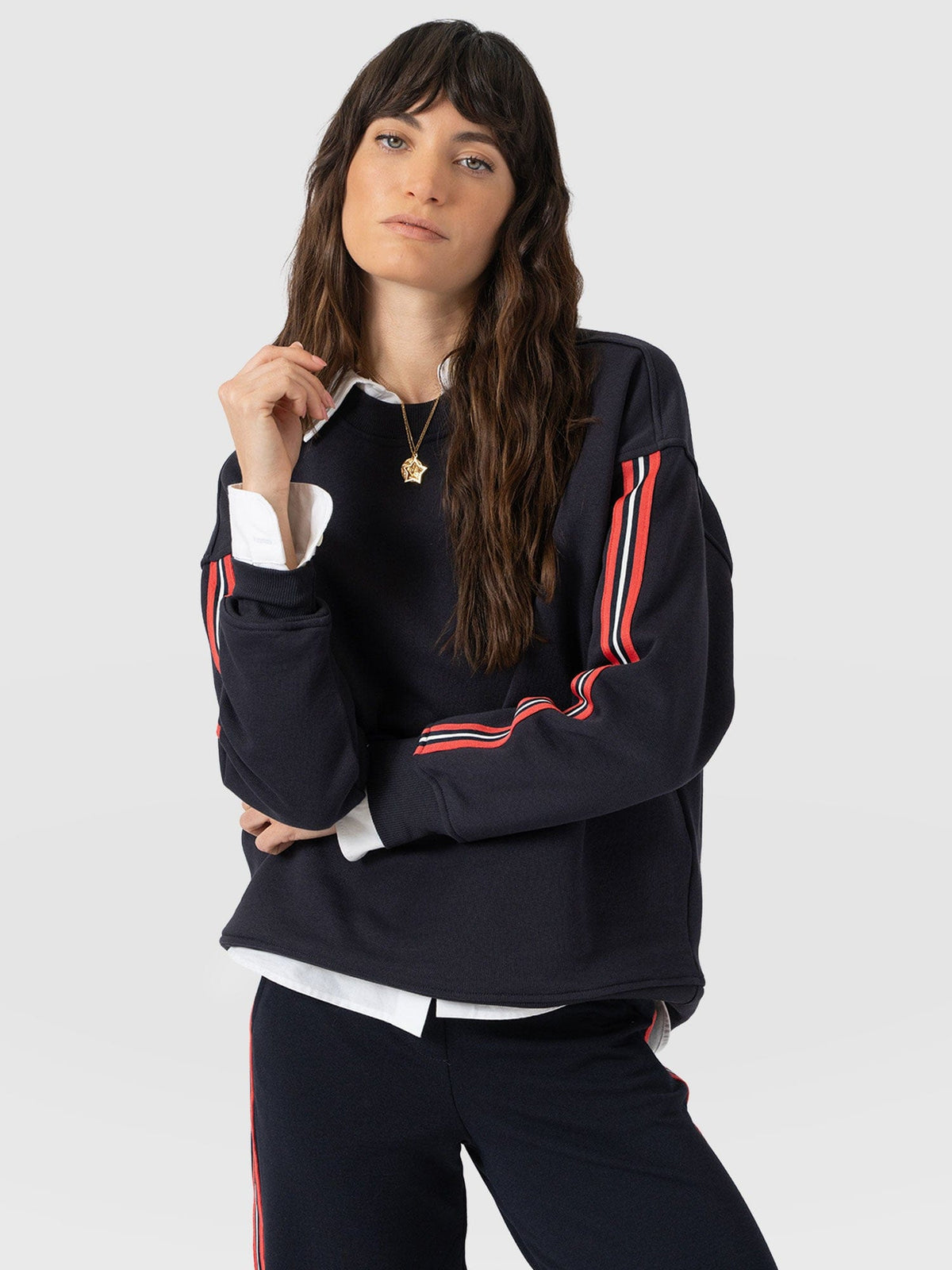 Hoxton Sweatshirt - Navy - Red Stripe