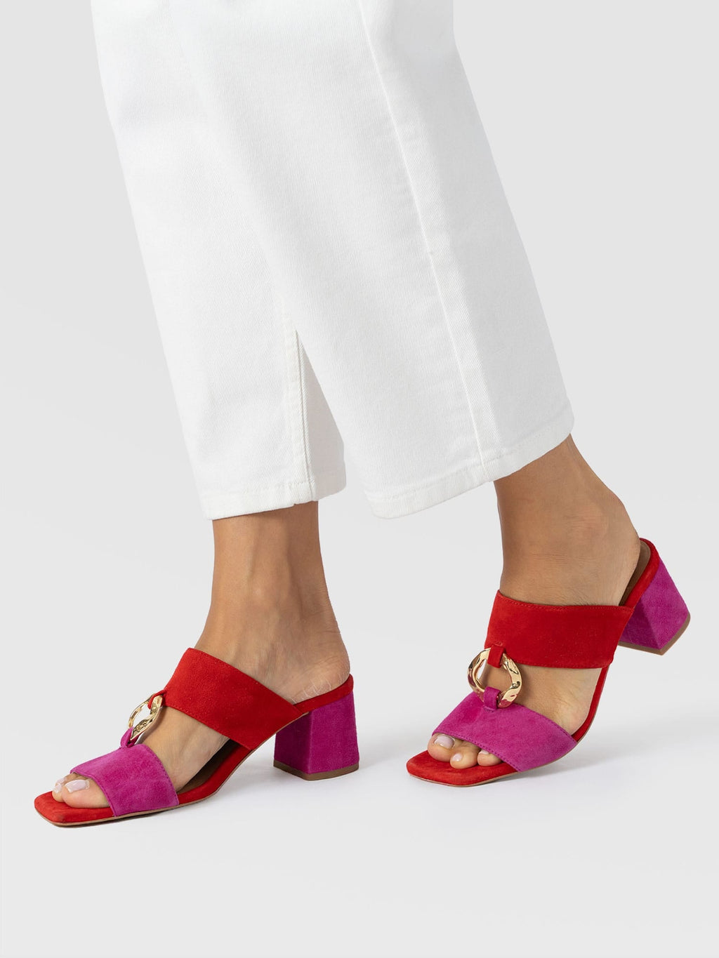 Vivienne Heeled Mules - Pink/Red